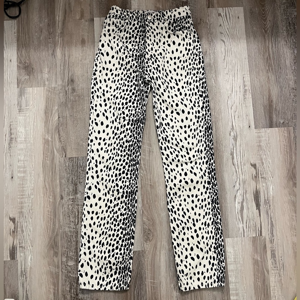 Reformation Black and White Dalmatian Print Straight Leg Jeans